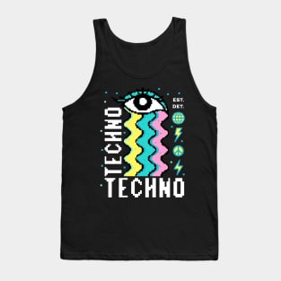 TECHNO  - 8 bit Rainbow Tears (white/blue/yellow) Tank Top